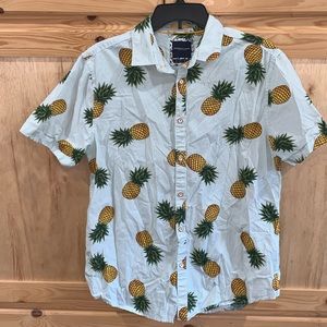 Denim & flower Ricky Singh striped pineapple novelty island shirt size L